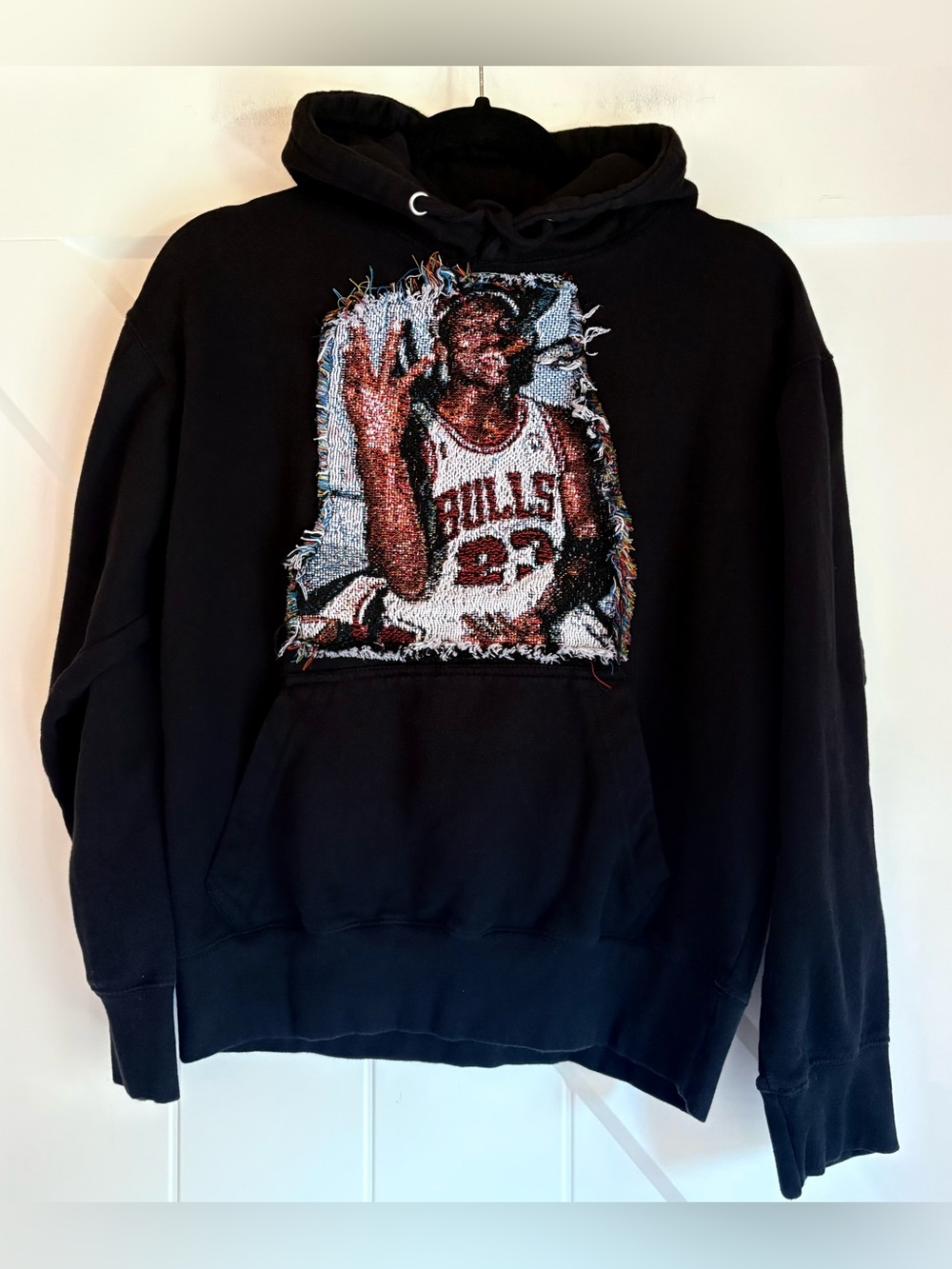 Michael Jordan Bulls 23 Graphic Tapestry Woven Hoodie Black M